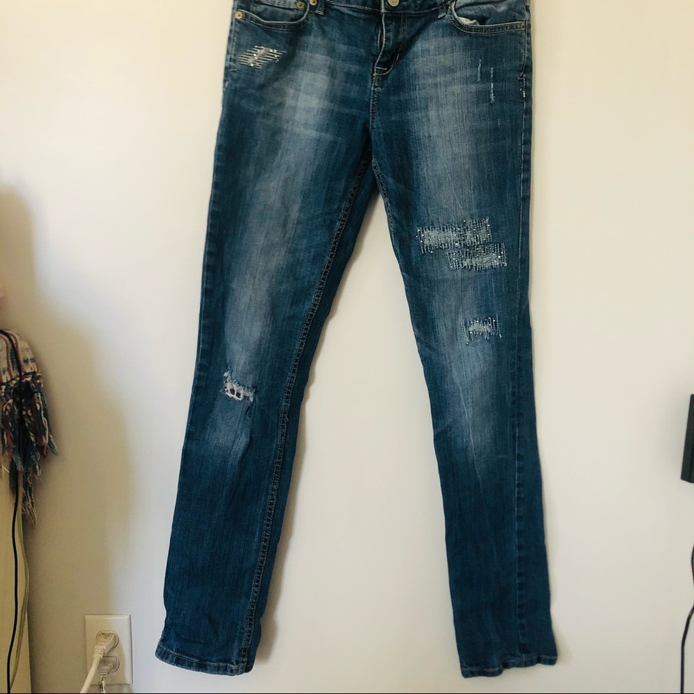 Girls Distressed Jeans Sparkle Stitched 7/8